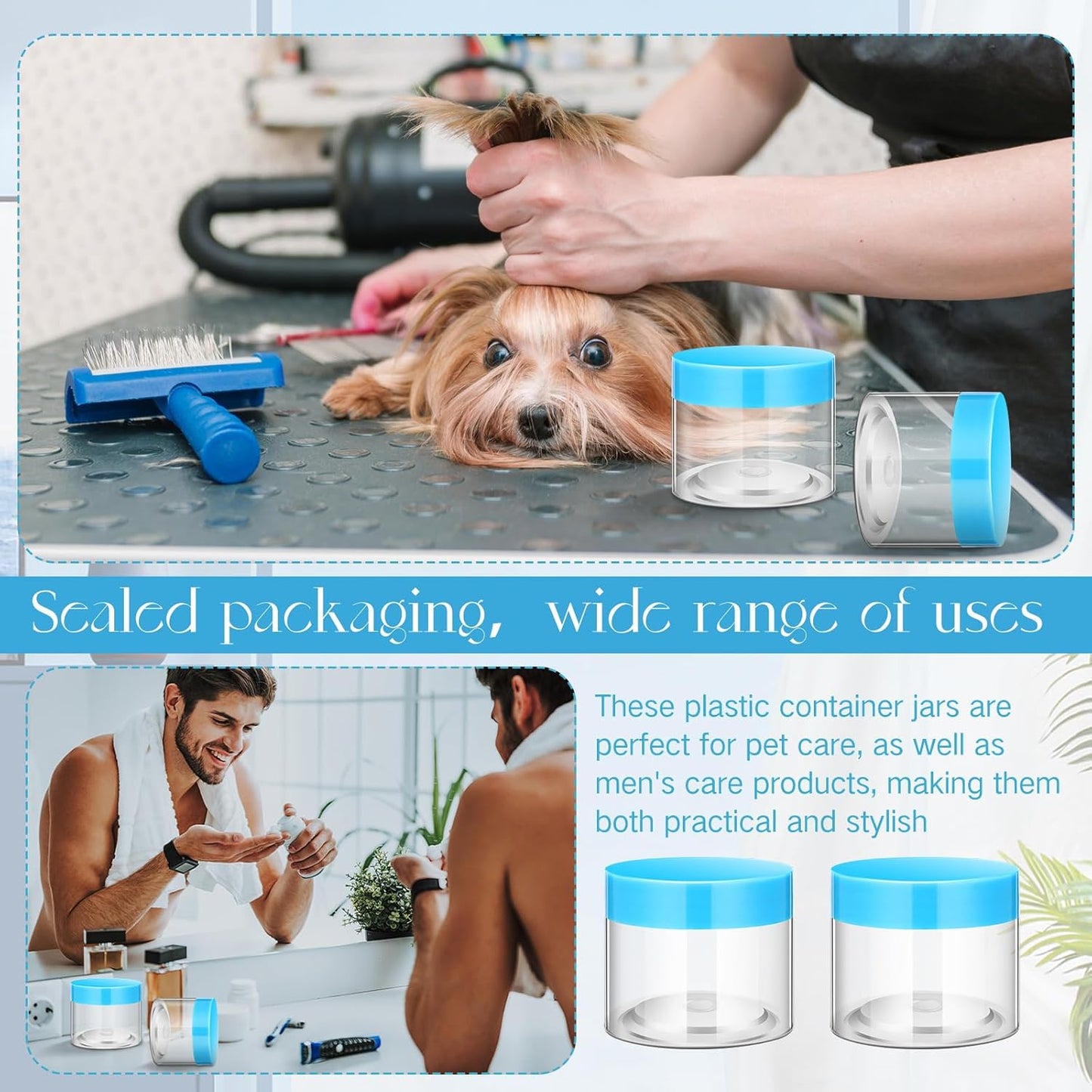 SATINIOR 36 Pieces 2 oz Plastic Jars with Lids Wide Mouth Airtight Reusable Container Acrylic Cosmetic Small Jars for Lotions Ointments Travel Toiletries Creams Make up Storage(Blue)