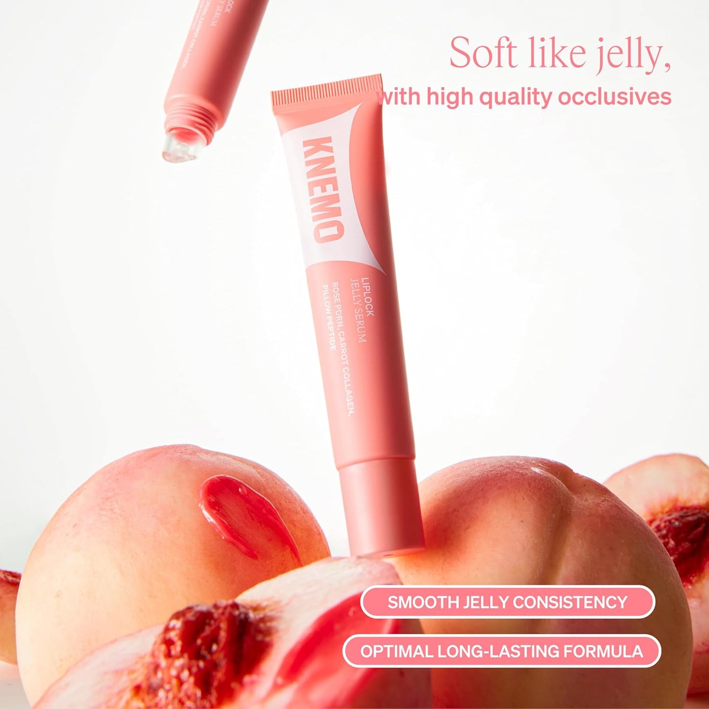 LipLock Jelly Serum for Dry Lips, Long-Lasting, Hydrating, Plumping, Glossy Mask with Rose PDRN, Carrot Collagen, Pillow Peptide, Moisturizing Tinted Lip Balm. (Peach Muse)