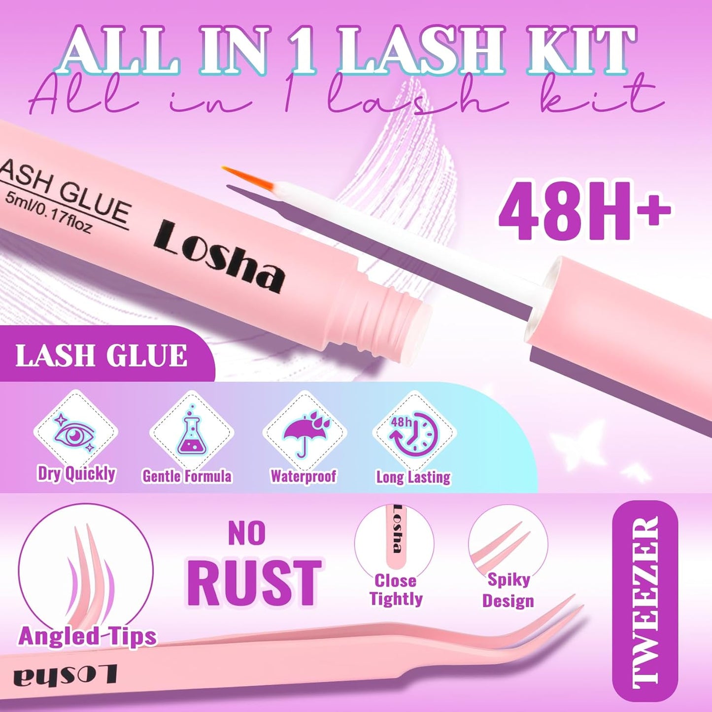 Losha Lashes Fluffy False Eyelashes 10 Pairs Spiky Cat Eye Lashes Kit with Lash Glue and Lash Tweezers 3D Volume Fake Eyelashes Soft Faux Mink Lashes Pack (Bold)
