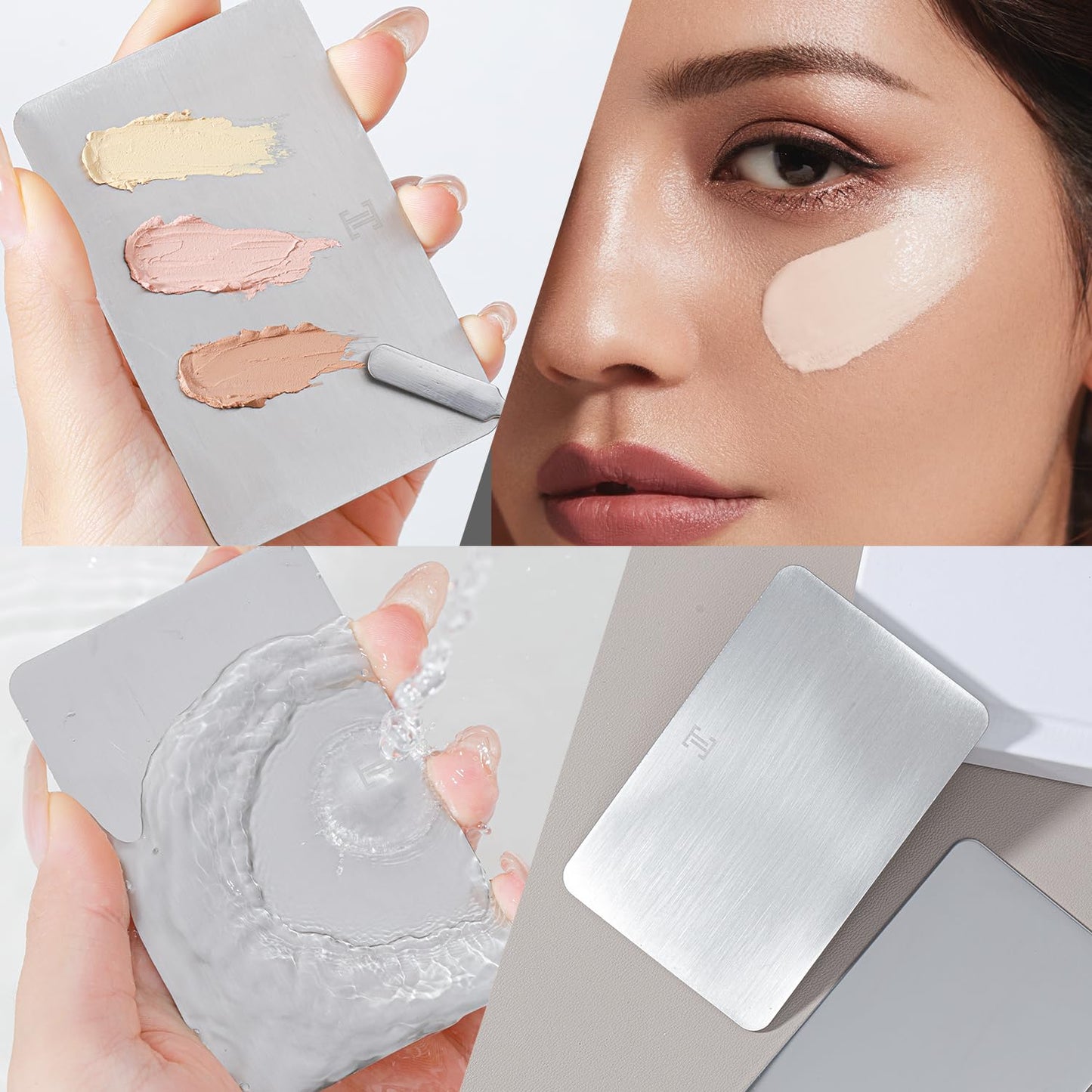 Foundation Makeup Spatula Mixing Makeup Palette Spatula Foundation Brush, Makeup Spatula and Palette Set, Spatula for Makeup Professional Makeup Tool(Foundation Bruh+Spatula+Palette)