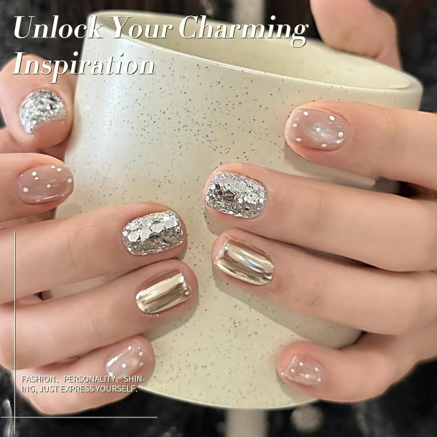 Born Pretty Glitter Gel Nail Polish with Sequins, 6 Pcs Gold Silver Purple Green Blue Hot Pink Long Lasting Sparkly Shiny U V Gel Polish Set for Manicure and Nail Art, DIY at Home, Salon-Quality 7ml