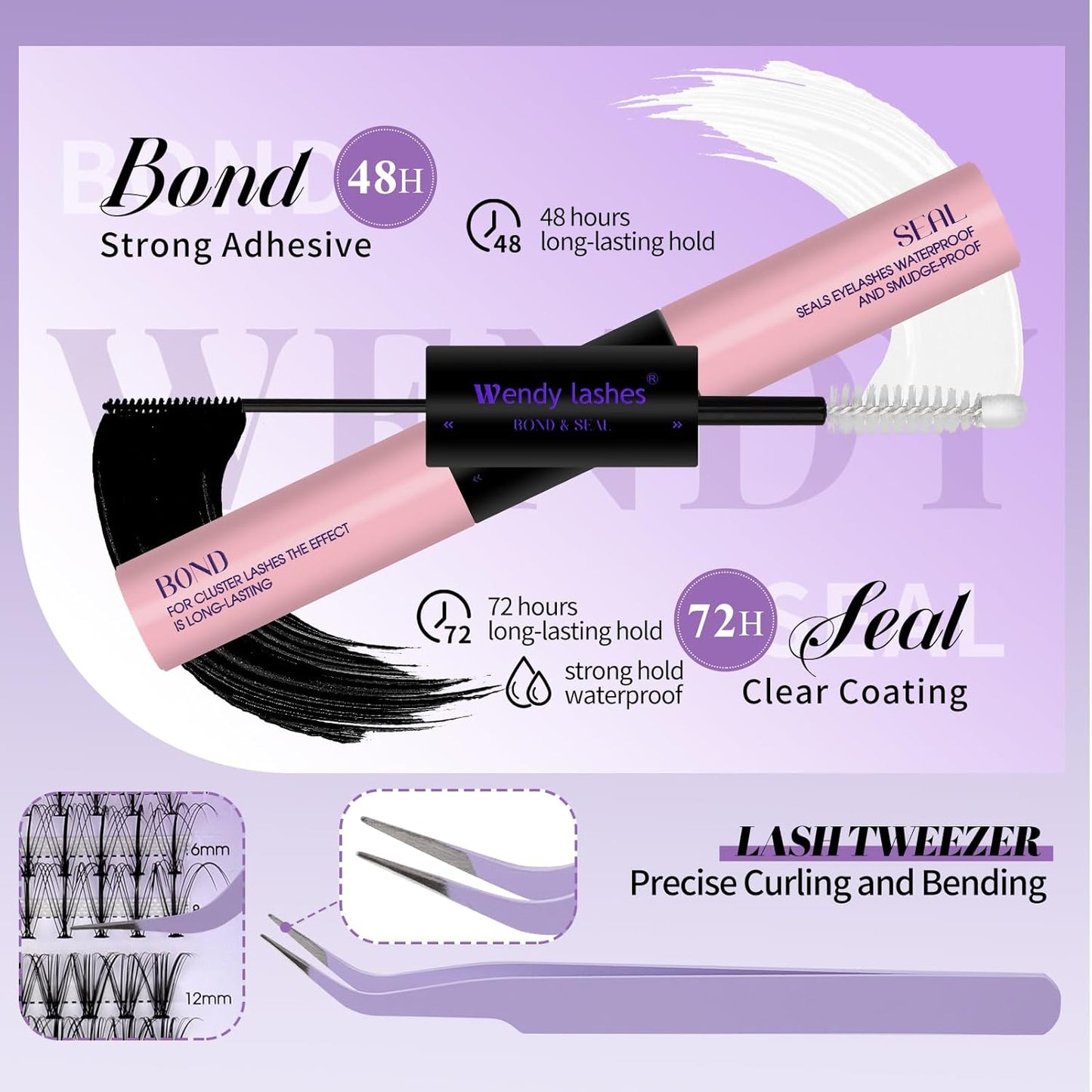 DIY Lash Extension Kit Lash Clusters With Bottom Lashes 20/30/40/50D 12-18mm Multi-types Individual Lashes Bond and Seal, Spike, Nature Volume Lashes Kit Lash Applicator(40/50 Kit)