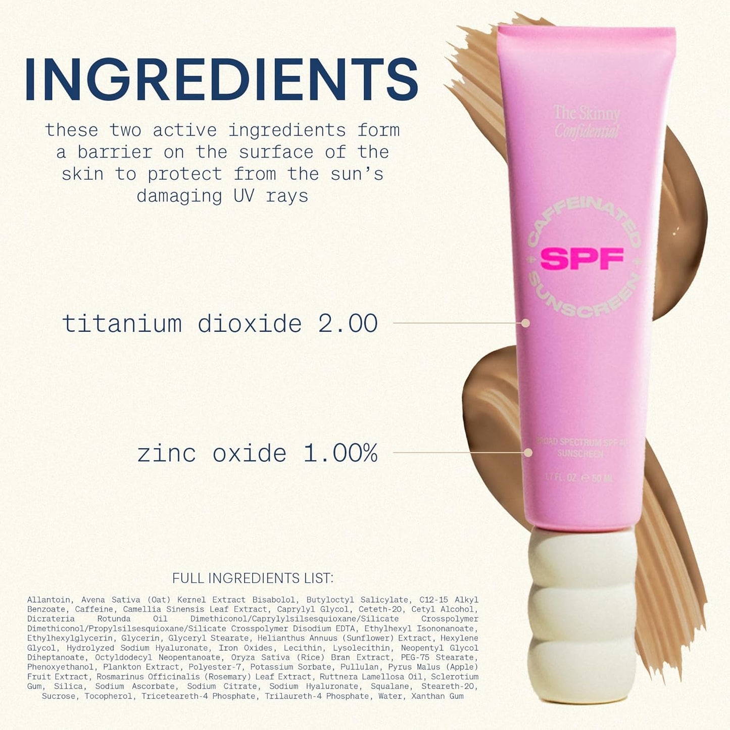 The Skinny Confidential Caffeinated Mineral Sunscreen, SPF 40 - Fragrance-Free Face Sunscreen with No White Cast - Non-Greasy & Lightweight Sun Screen Lotion Reduce Wrinkles, Redness & Puffiness