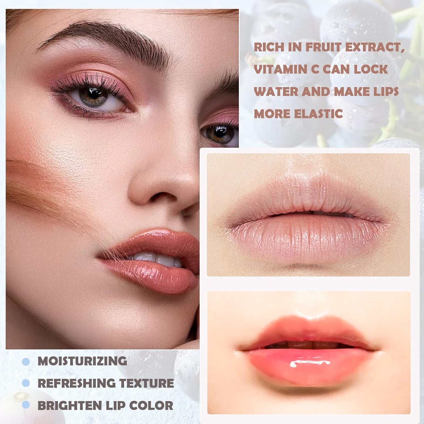 Plumping Lip Oil,Lip Gloss Hydrating Tinted Lip Balm Lip Care Transparent Toot Lip Oil Tinted Lip Glow Oil Long Lasting Nourishing Non-sticky Repairing Lightening Lip Lines Shine Primer Lip Tint(Grape)