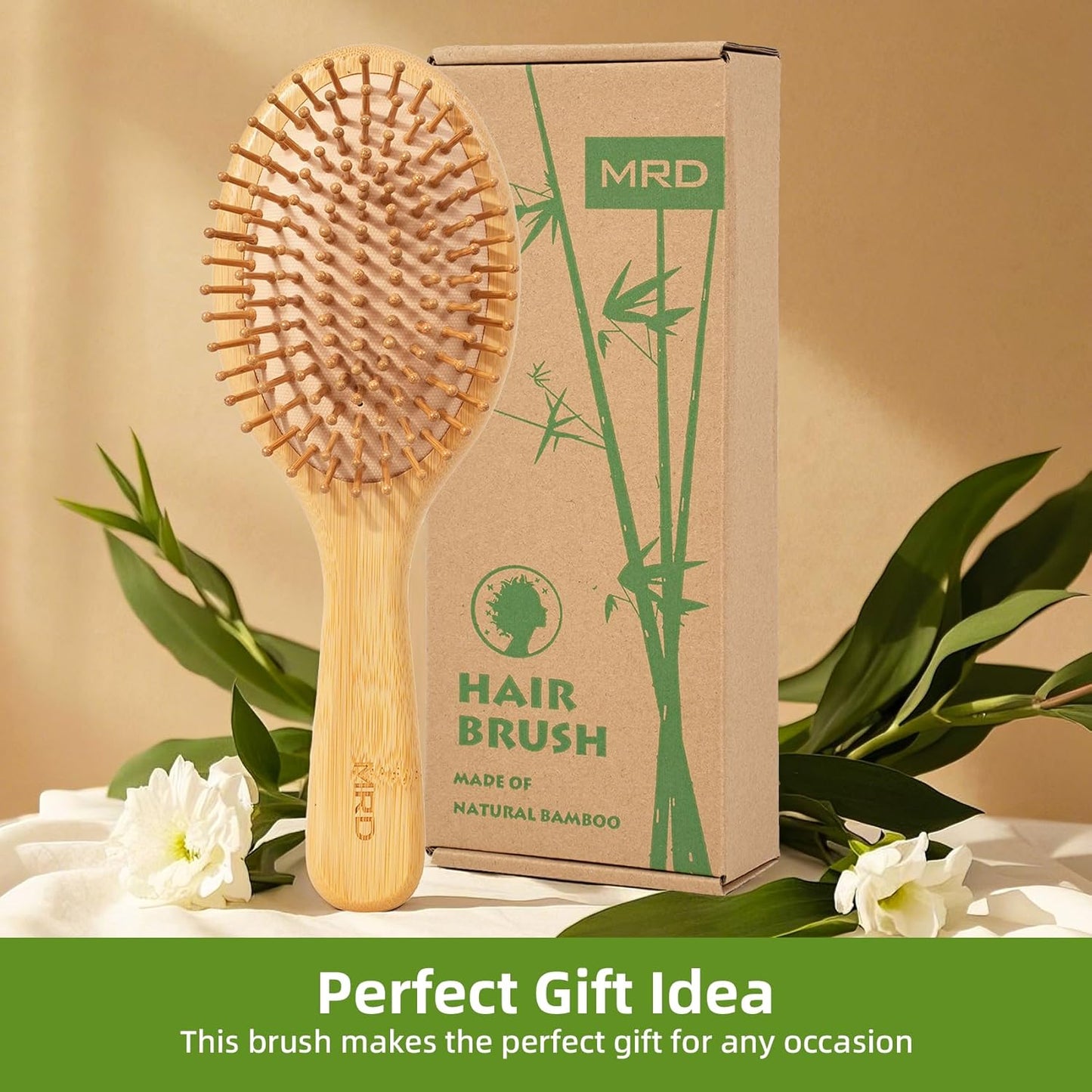 MRD Hair brush, Natural Bamboo Paddle Detangling Hairbrush, Massage Scalp Thick/Thin/Curly/Dry Hair For Women & Men