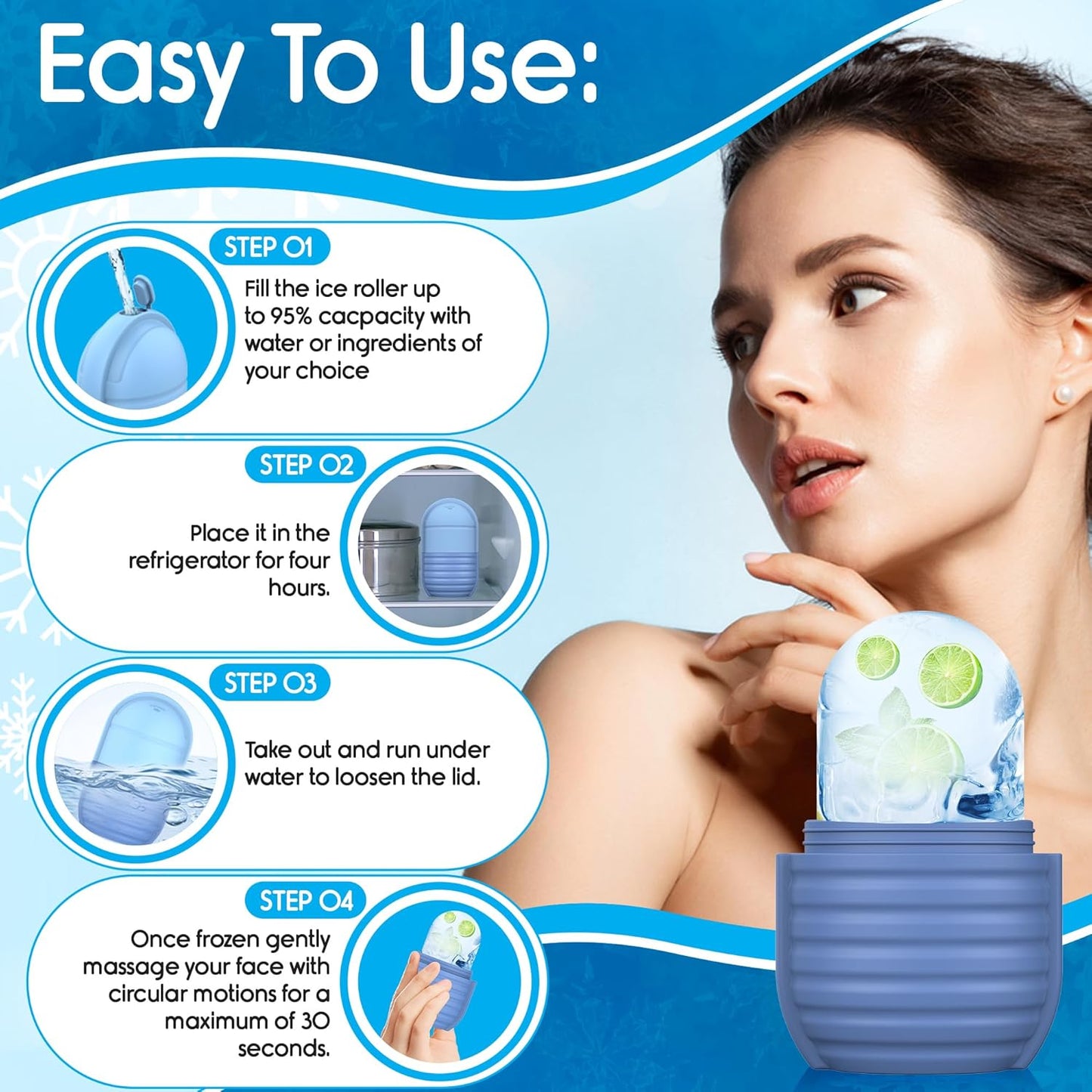 2Pcs Ice Roller for Face, Ice Face Roller, Reusable Silicone Ice Mold for Face, Facial Beauty Ice Roller Skin Care Tools for Shrink Pores Anti Wrinkle Reduce Puffiness (Green + Purple)