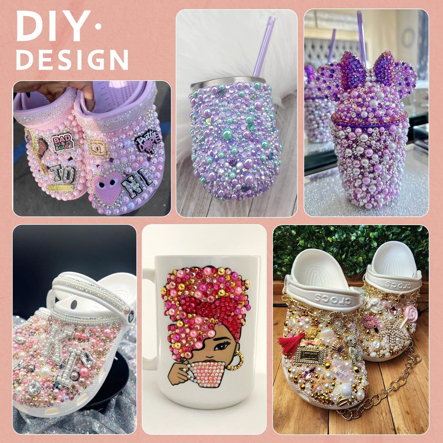 9000PCS Flatback Pearls and Rhinestones for Bedazzling, Pink White 3-10mm Resin Rhinestones and Half Pearls for Crafting, Nail Art and Grad Cap Decor with B7000 Jewelry Glue