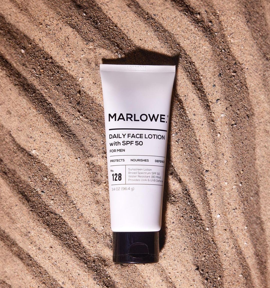 MARLOWE. No. 128 Men's Facial Lotion with Sunscreen SPF 50, 3.4 oz, Oil-Free, Lightweight Daily Face Moisturizer for Men, Includes Natural Extracts to Hydrate, Nourish & Soothe