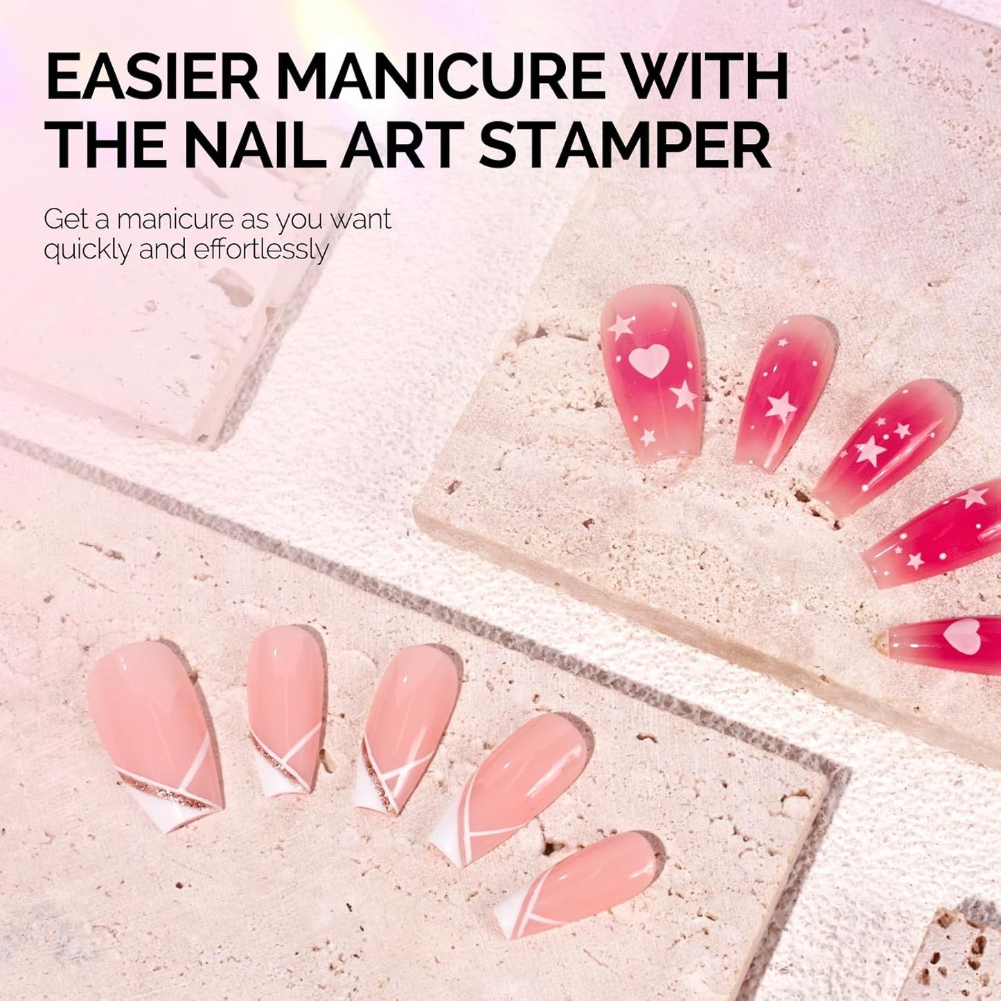 MelodySusie French Nail Stamper Kit, Silicone Stampers with Scrapers, 4PCS DIY Home Nail Design Salon, Clear