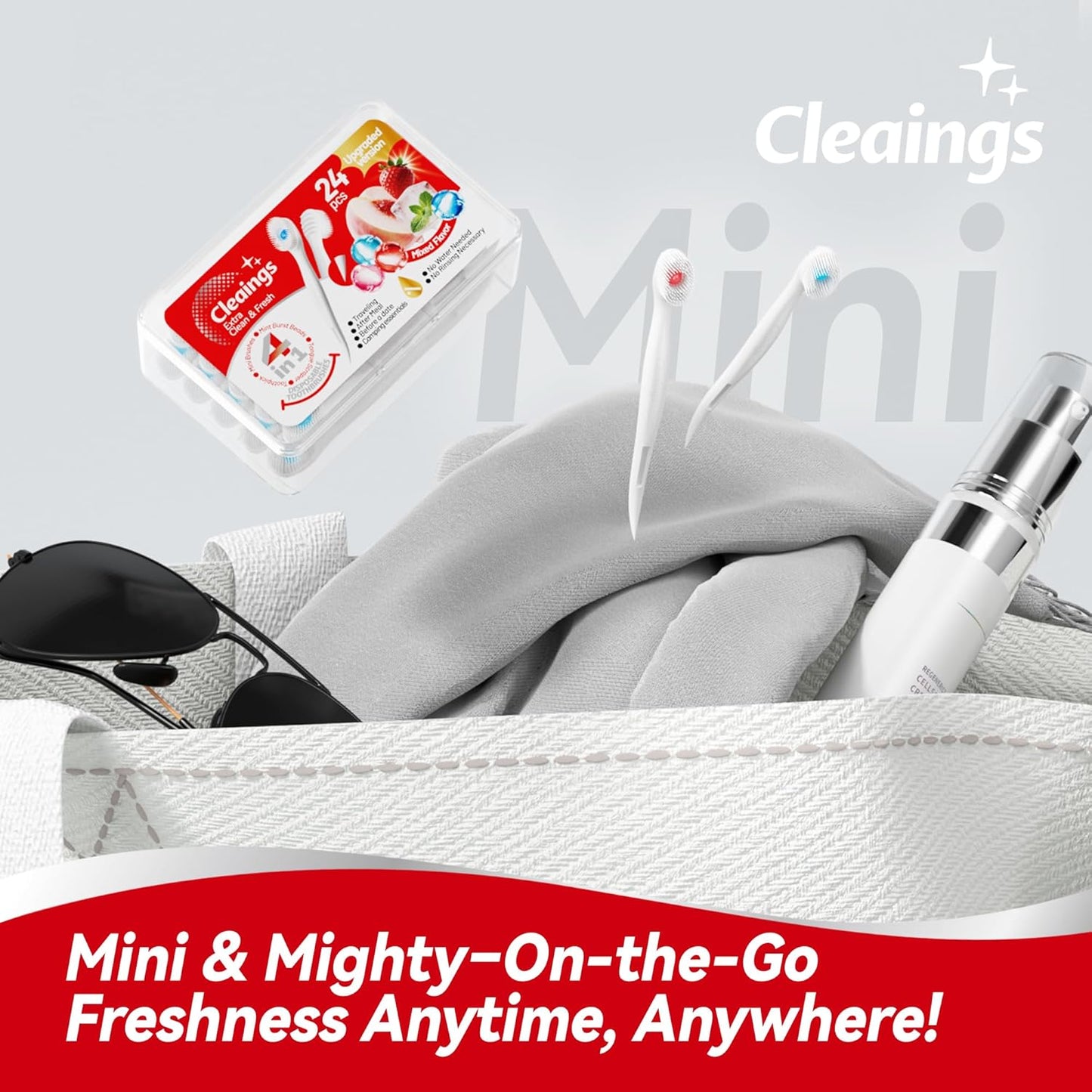 cleaings® Mini Disposable Toothbrush Set with Toothpaste – Travel Essentials, Portable Toothbrush for Women & Men, Camping, Road Trip, Vacation, 24 Count-Mint Flavor(Pack of 5)