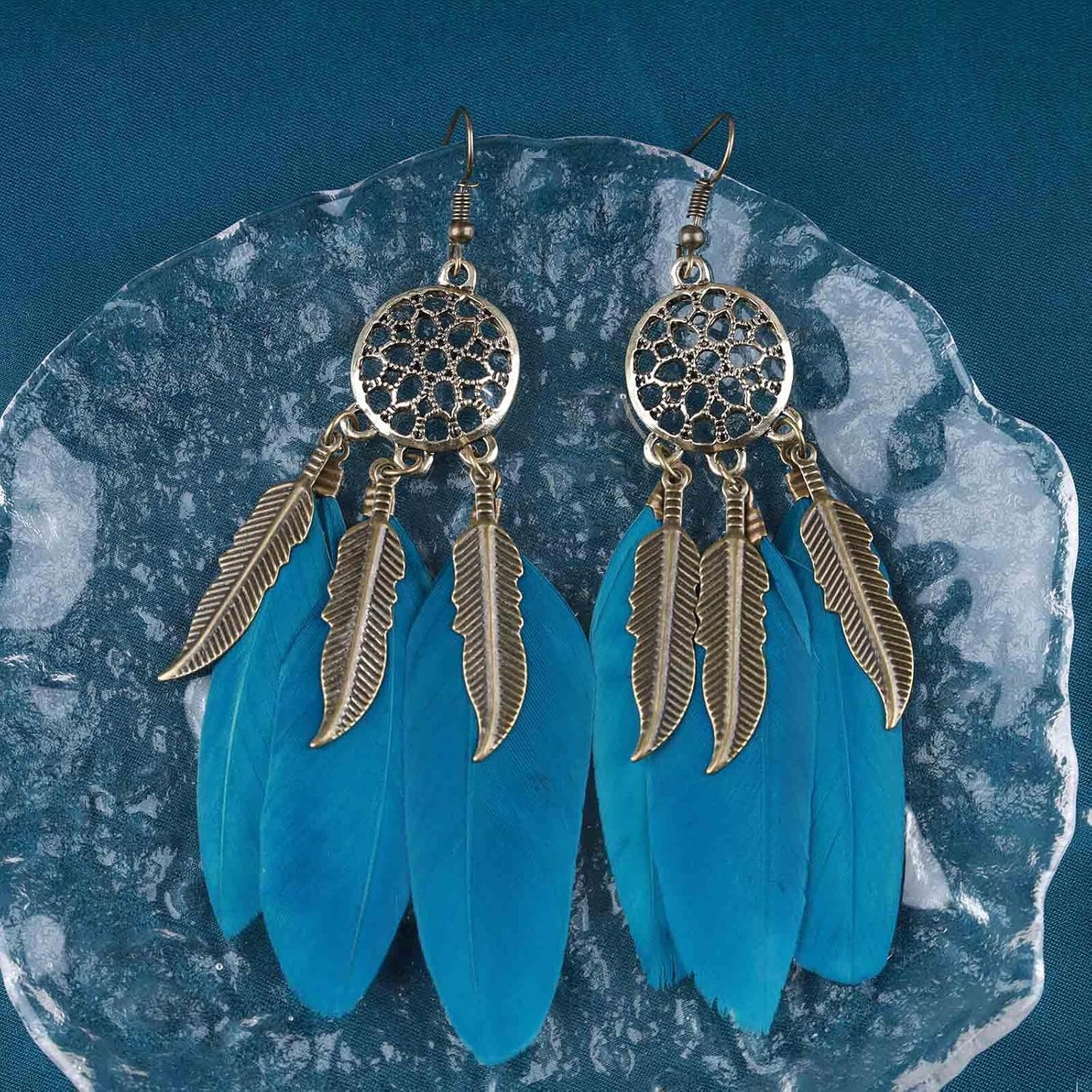 Boho Black Feather Dangle Earrings Long Feather Tassel Earrings Vintage Tribal Feather Earrings Gold Feather Drop Earrings Jewelry for Women