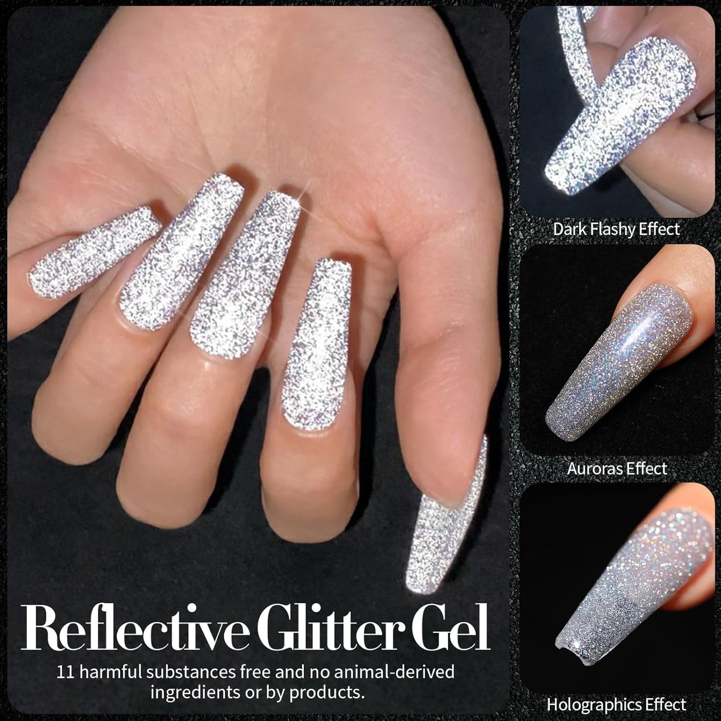 Born Pretty Reflective Glitter Gel Polish Christmas Gold Silver Glitter Sparkly Shiny Disco DJ LED Gel Nail Polish Nail Varnish 6PCS 7ML