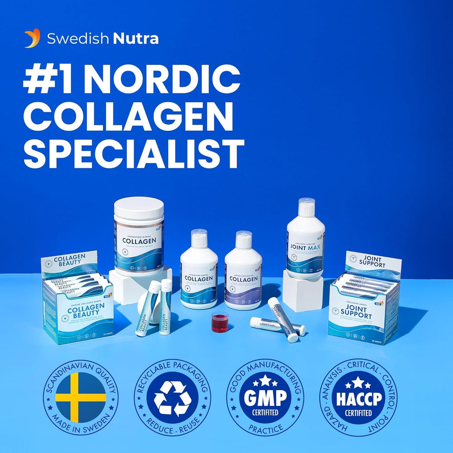 Swedish Nutra - Collagen Beauty|10,000 mg Hydrolyzed Marine Collagen Liquid Supplement-2 X 30 Packs, 60 Day Supply|Hyaluronic Acid and Vitamin C to Support Healthy Hair, Skin, Nails|Sugar-Free