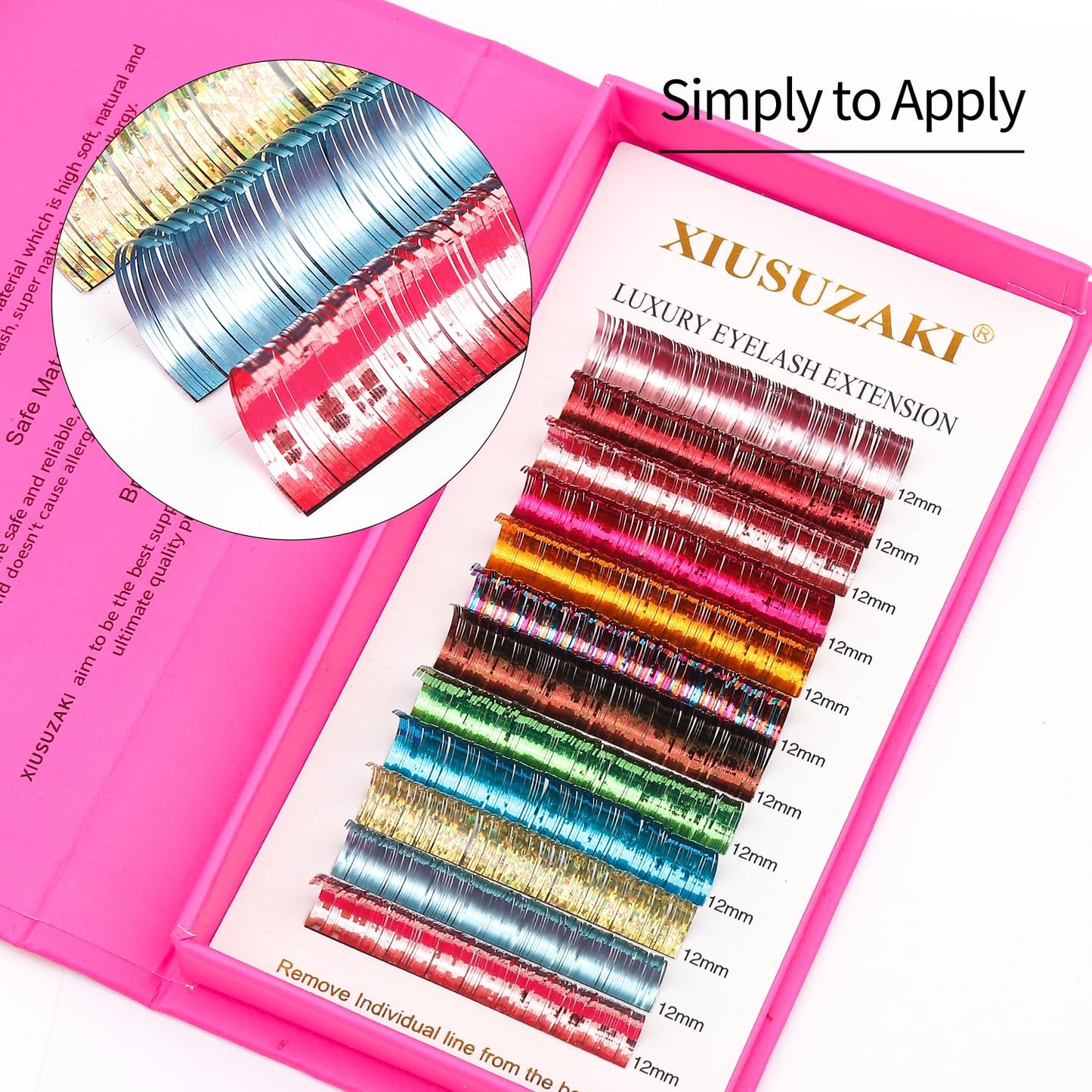 Glitter Spike Tinsel Eyelash Extensions 0.07 Colored Lashes Extension C Curl Lashes 9mm Lash Extensions Soft False Eyelashes Volume Lashes 12 Rows Professional Use(Glitter,0.07-C,9mm)