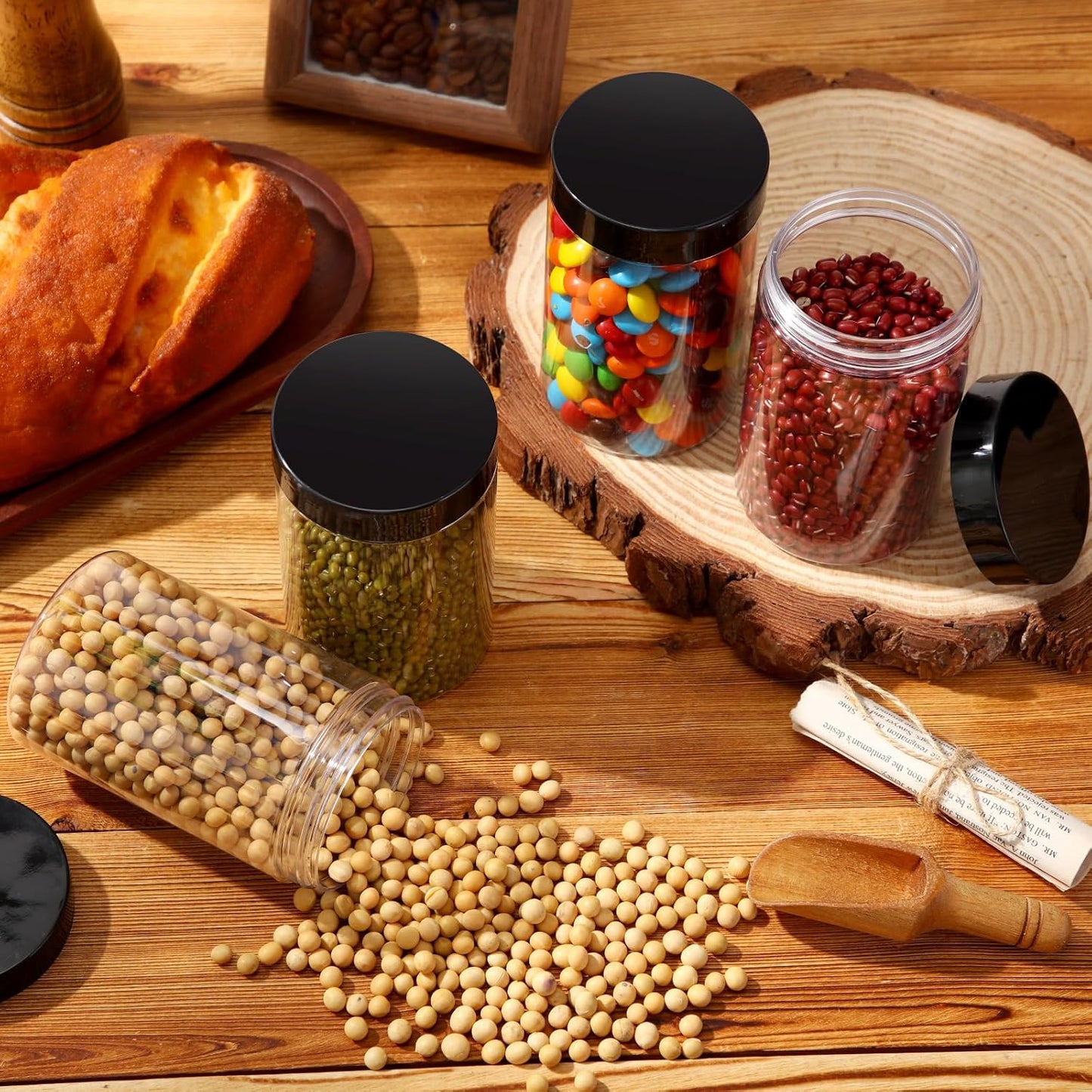 SATINIOR 24 Pieces Empty Clear Plastic Jars with Lids Round Storage Containers Wide Mouth for Beauty Product Cosmetic Cream Lotion Liquid Butter Craft and Food(Black Lid,12 oz)