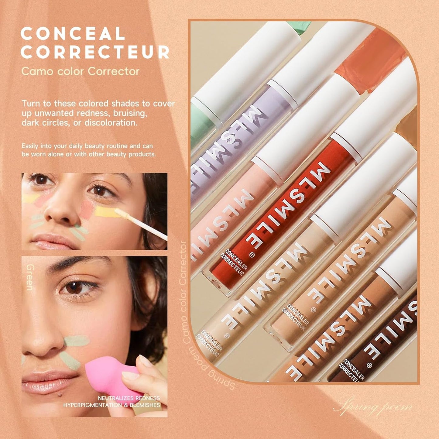 Color Liquid Contour, HD Studio Skin Flawless Water-Based Concealer, Color Corrector for Dark Circles, Lightweight, Brightening Moisturizing Corrector De Ojeras, Under Eye Concealer, 04