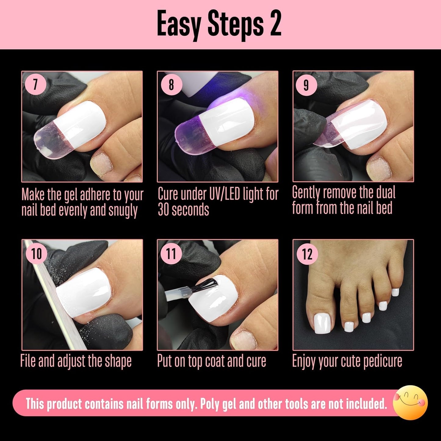 300 Pcs Toe Nail Dual Forms for Poly Gel Toenail Extension, PINK, Reusable Molds for Polygel Buider Hard Gel Acrylic French Tip Toenails, for Nail Art Salon Pedicure & DIY at Home 15 sizes