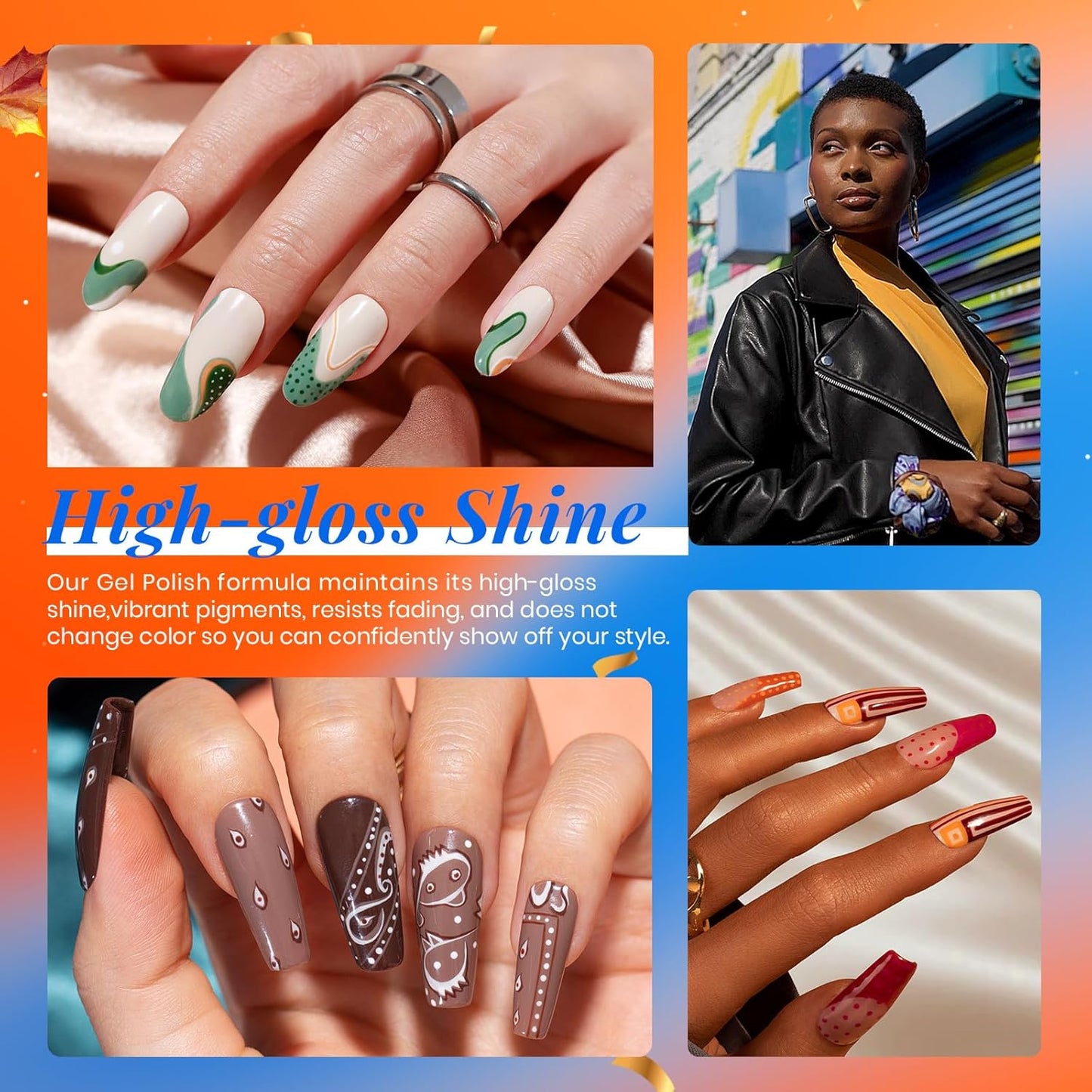 Beetles Fall Gel Nail Polish Kit - 23Pcs Burgundy Red Brown Orange Purple Colors Gel Polish Set Brown Gray Blue Green Soak Off Uv Gel Base Top Coat Gifts for Girls Glowing Attraction