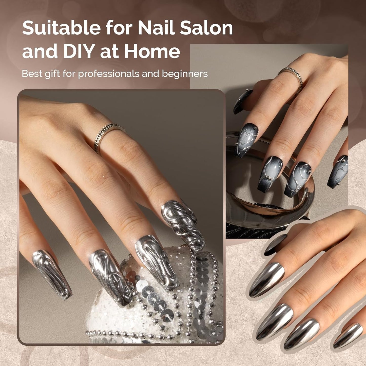 MelodySusie Sliver Chrome Nail Powder for Gel Nails,Metallic Mirror Effect Pigment Stylish and Technological Silver Fine Glitter for Home DIY Salon Use