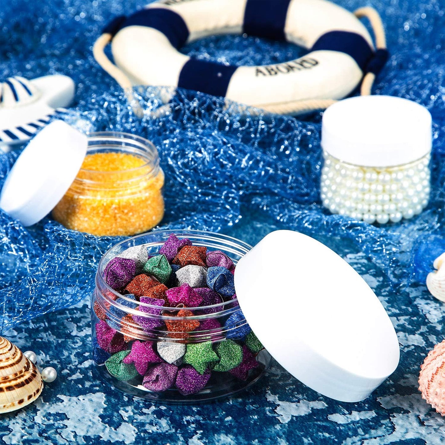 SATINIOR 24 Pieces Empty Clear Plastic Jars with Lids Round Storage Containers Wide-Mouth for Beauty Product Cosmetic Cream Lotion Liquid Butter Craft and Food (White Lid, 4 oz)