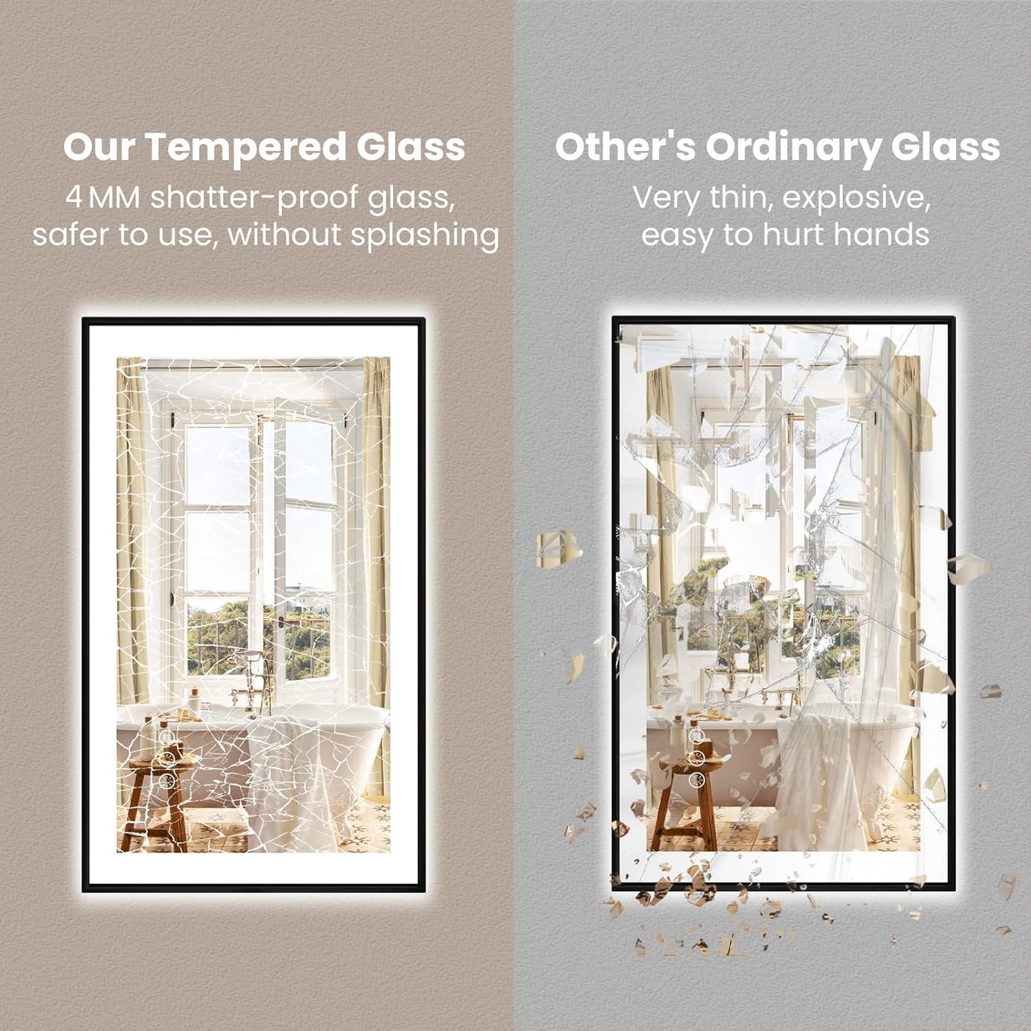 Amorho 60" X40" LED Bathroom Mirror with Black Frame, Front Light and Backlit(Controlled Separately), Stepless Dimmable, Anti-Fog, Shatter-Proof, 3 Colors, Memory