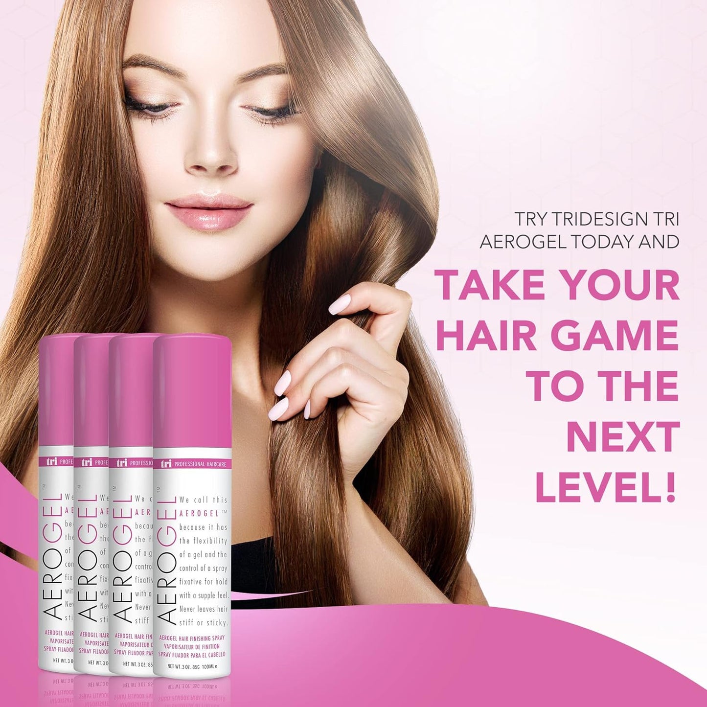 TRI Design Aerogel Hairspray - Strong Hold Hair Finishing Spray for Volumizing & Control, Flexible Styling for All Hair Types, Non-Sticky and Scented - For Women and Men - Travel Size Pack of 4 (3 Oz)