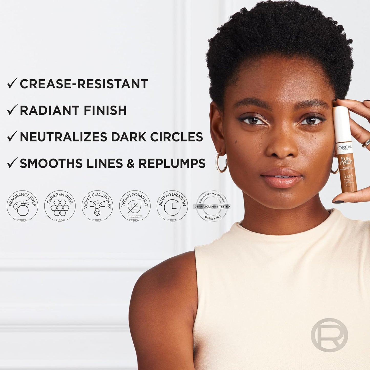 L’Oréal Paris True Match Radiant Serum Concealer, Brightening Under Eye Concealer Make Up with 1.5% Hyaluronic Acid and Caffeine, N2, 0.33 Oz