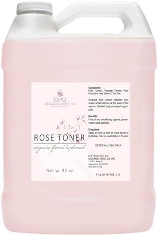 Rosewater Glycerin Mist Toner Bulk Spray Facial Body Floral Cleanser 100% Pure Rose Hydrosol Vegetable Glycerine Moisturizing Cleansing Toning Mix Face Skin Hair Body - Packaging May Vary (32 Ounces)