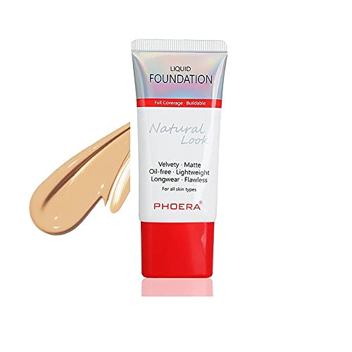 AQUAPURITY PHOERA Full Coverage Foundation New Formula Waterproof Long Lasting Oil Free Velvet Matte Liquid Foundation for Oily Skin Flawless Makeup Base Cream Concealer (104A Natural Beige)