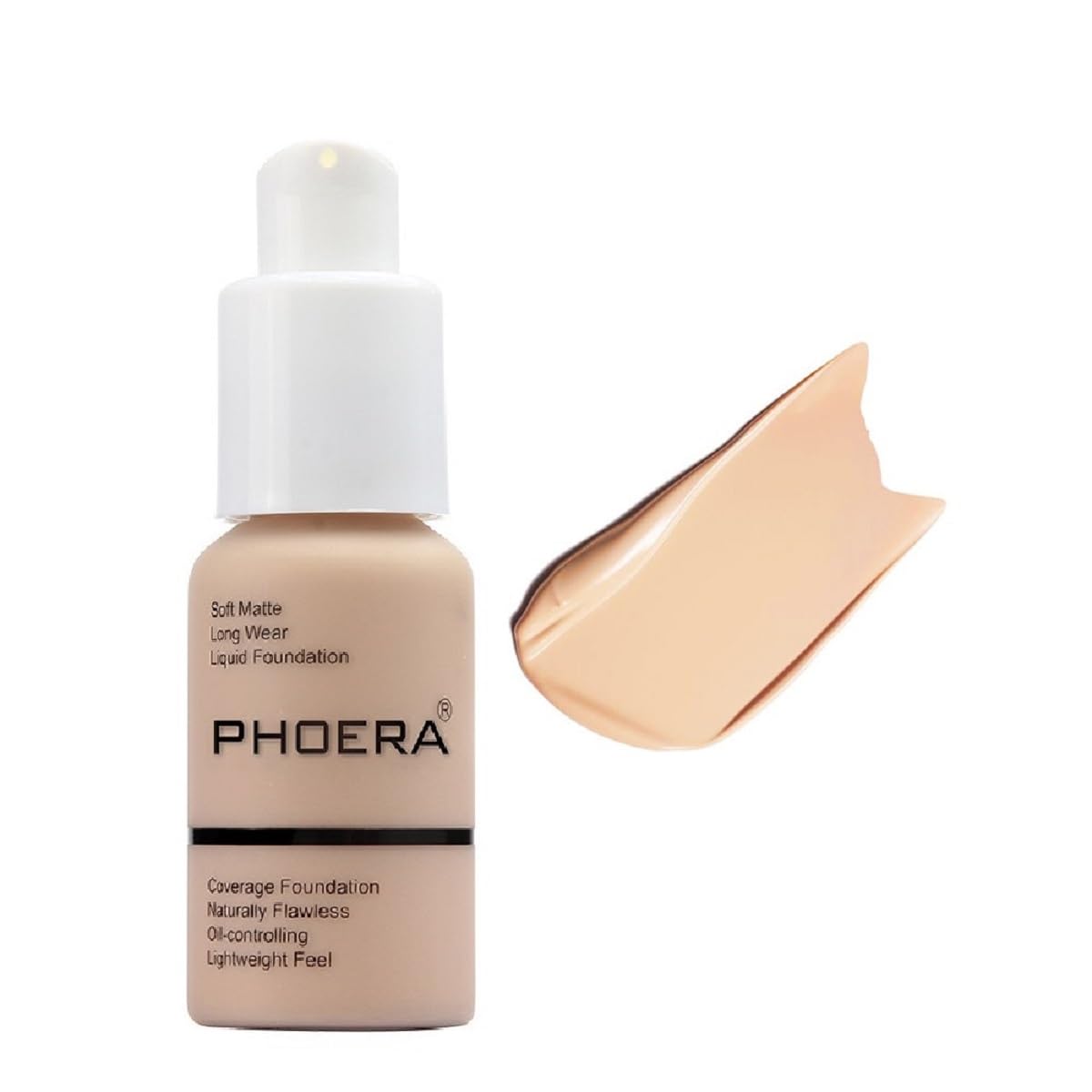 PHOERA Foundation, Flawless Soft Matte Liquid Foundation 24 HR Oil Control Concealer Foundation Makeup. (1 Pcs-102- Nude)