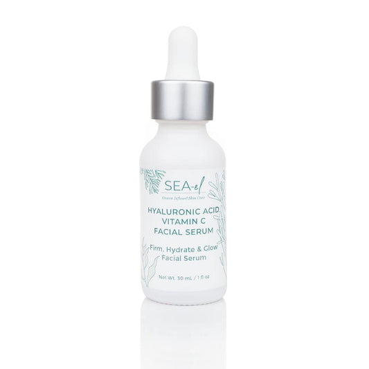 Sea-el Hyaluronic Acid & Vitamin C Facial Serum Drops Firming Hydration & Glow Anti Aging Face Moisturizer - Daily Wrinkle Diminishing Skin Care for Women & Men, Vegan - 1 Fl Oz