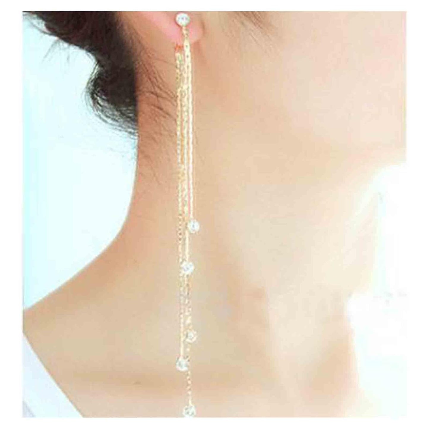 Boho Cz Tassel Chain Earrings Gold Drop Crystal Earrings Long Chain Dangle Earrings Rhinestone Linear Chain Earrings Sparkle Crystal Wedding Earrings Jewelry for Women and Girls