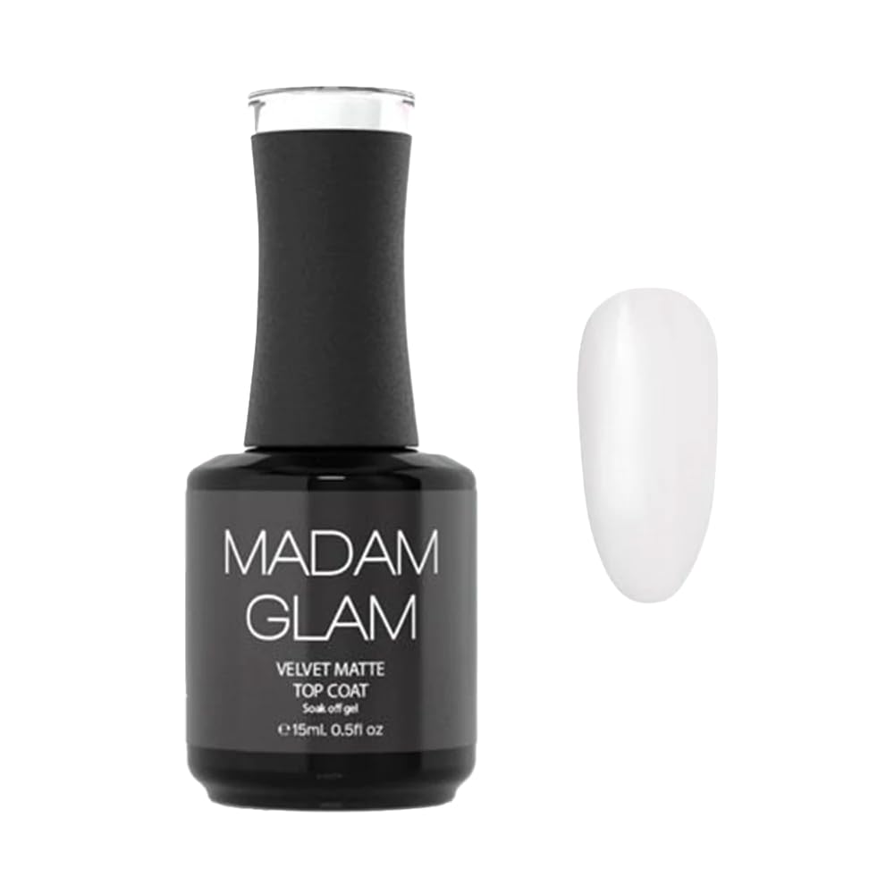 Madam Glam - Velvet Matte Top Coat 15ml 0.5 fl/oz - UV/LED lamp - Infinite Shine, No Sticky Residue - Long-Lasting Matte Effect - Vegan & Cruelty-Free
