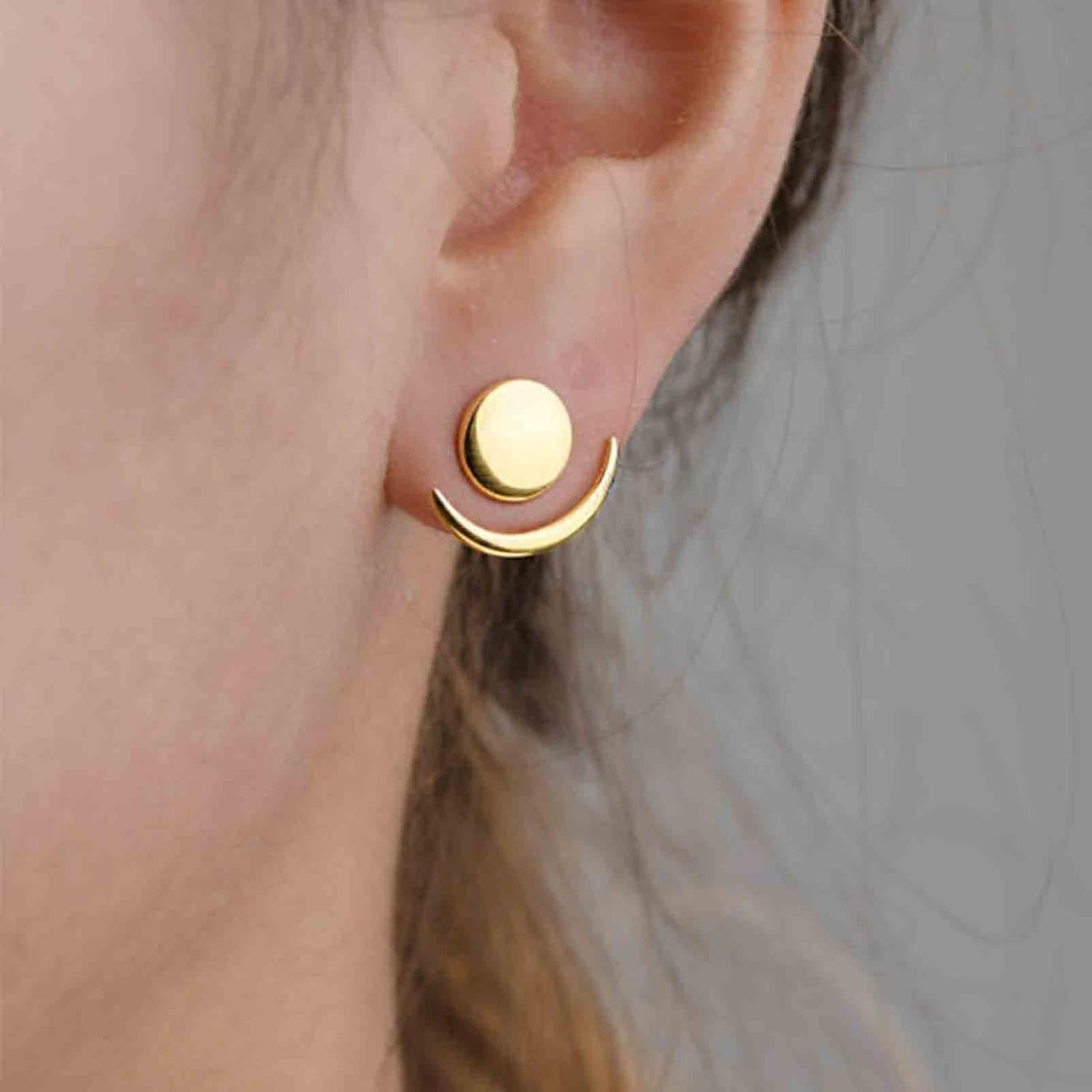 Boho Moon Ear Jackets Earrings Crescent Moon Stud Earrings Gold Sun Moon Earrings Minimalist Double Sided Round Earrings Jewelry for Women