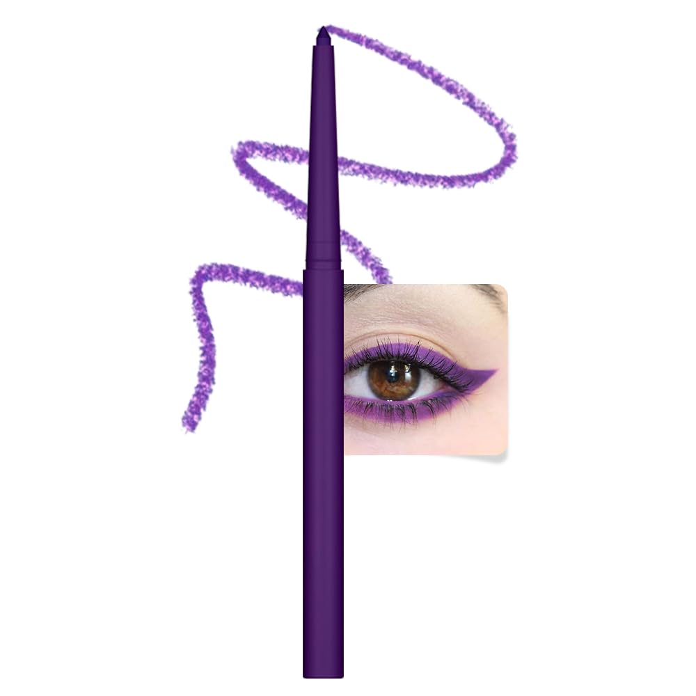 Purple Eyeliner Pencils for Eyes, Violet Dark Purple Colored Eye Liner Pencil Makeup Waterproof Smudge Proof, Colored Gel Waterline Eyeliner Liquid Face Eye Paint Stick Lipstick Halloween Makeup 09
