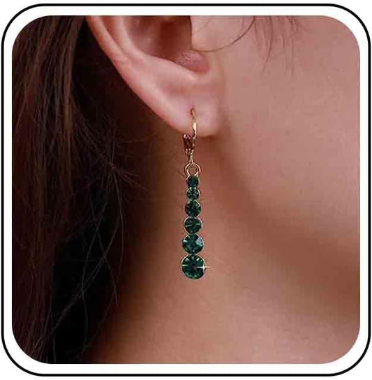 Vintage Crystal Emerald Drop Earrings Emerald Bar Dangle Earrings Green Long Tassel Chain Earrings Gold Hoop Huggie Earrings Jewelry for Women