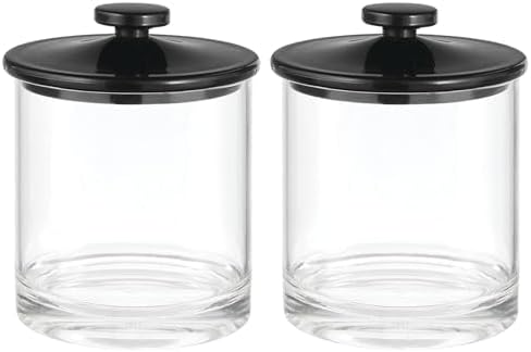 mDesign Small Modern Apothecary Storage Organizer Canister Jars - Acrylic Containers for Bathroom, Organization Holder for Vanity, Counter, Makeup Table, Lumiere Collection, 2 Pack, Clear/Black