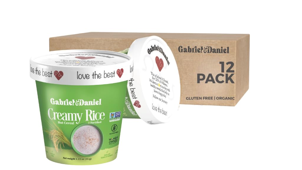 Gabriel & Daniel Creamy Rice Hot Cereal Cup – Non-GMO, Pure and Organic Gluten Free Cereal – Rich in Iron & Essential Nutrients for a Nourishing and Instant Breakfast – Quick & Easy Meal (Pack of 12)