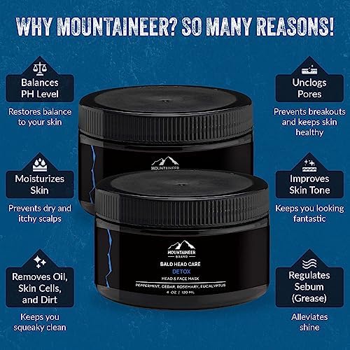 Mountaineer Brand Bald Head Care Detox Mask for Men | All Natural Exfoliator & Moisturizer with Bentonite Clay & Charcoal | Step 5 Head, Face, Skin Cleansing Mask for Soft Fresh Skin | Unscented 4oz