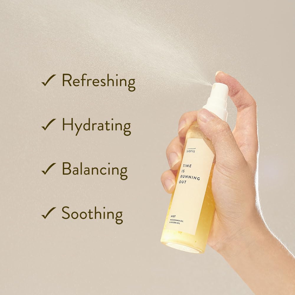 SIORIS Time Is Running Out mist 30ml (organic, vegan), glass skin face mist for Sensitive Skin, jojoba oil for moisture lock, enriched citrus water rejuvenates glass veil finish