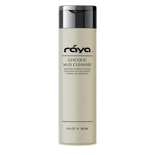 Raya Glycolic Mud Facial Cleanser with AHA 8 oz (G-103) | Exfoliating pH Balanced Facial Cleansing Fluid for Non Sensitive, Dry and Combination Skin | Made with Alpha Hydroxy Acid and Volcanic Mud