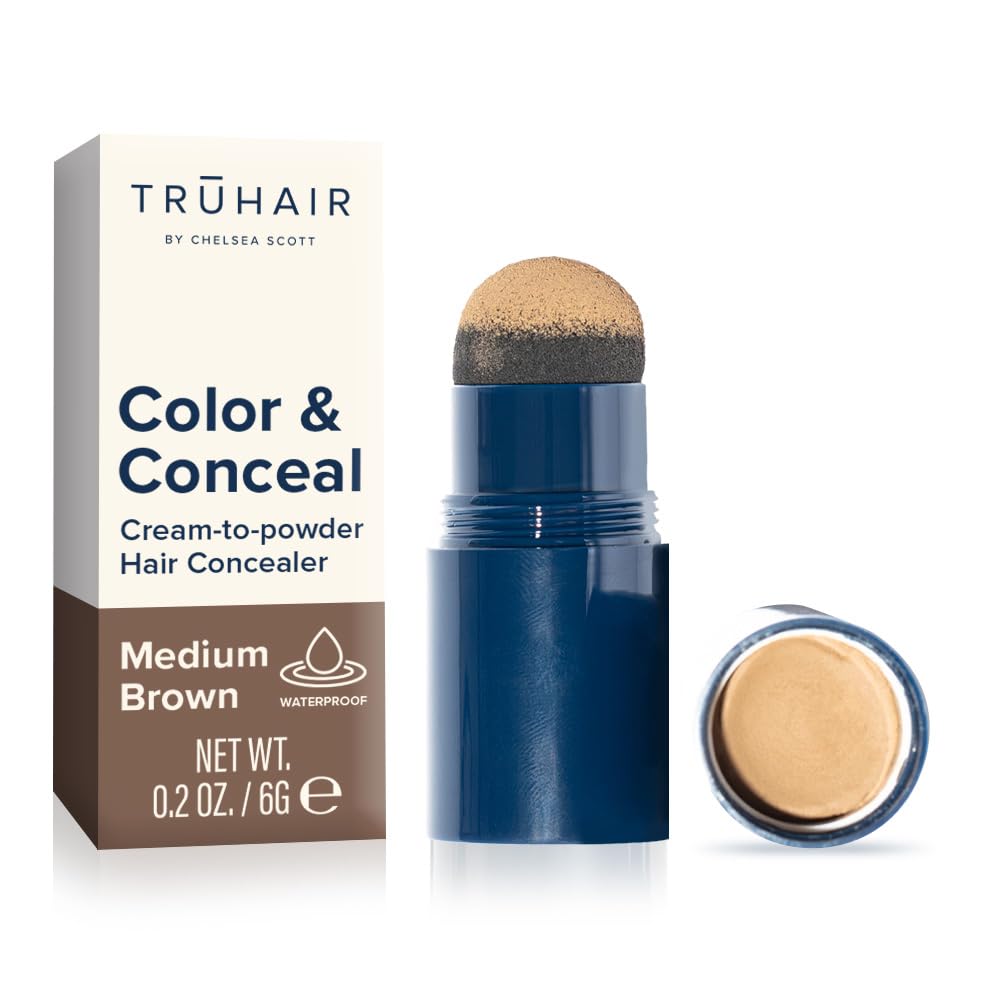 TRUHAIR Color & Conceal Waterproof Root Touch Up Hair Color Concealer - Hair Cover up for Gray Coverage and Hairline Filling - 11 Hair Colors Available (Medium Brown)