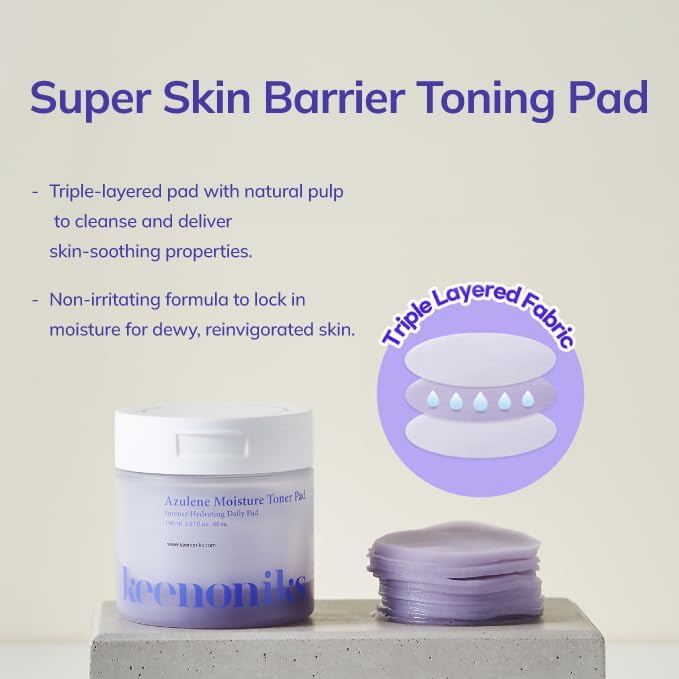 Azulene Moisture Toner Pad - Anti-flammatory & Hydrating Facial Pad with Chamomile Extract, Panthenol & AQUAXYL for Red, Sensitive SkinㅣKorean Skincareㅣ 80 Pads (5.07 Oz)