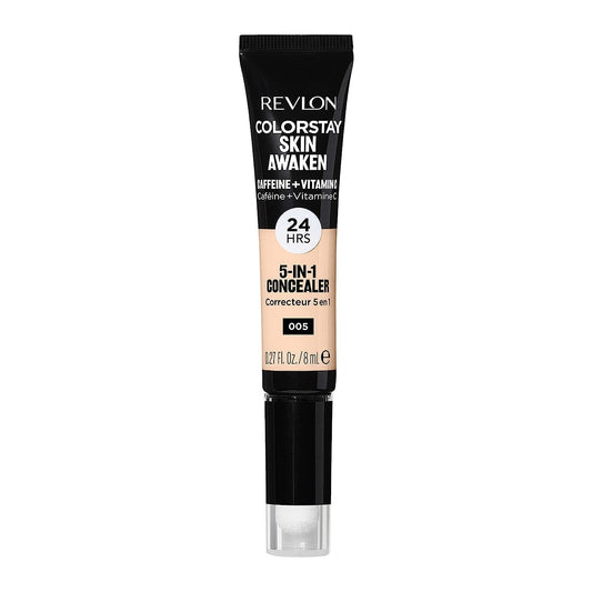 Revlon ColorStay Skin Awaken 5-in-1 Concealer, Lightweight, Creamy Longlasting Face Makeup with Caffeine & Vitamin C, For Imperfections, Dark Circles & Redness, 005 Fair, 0.27 fl oz
