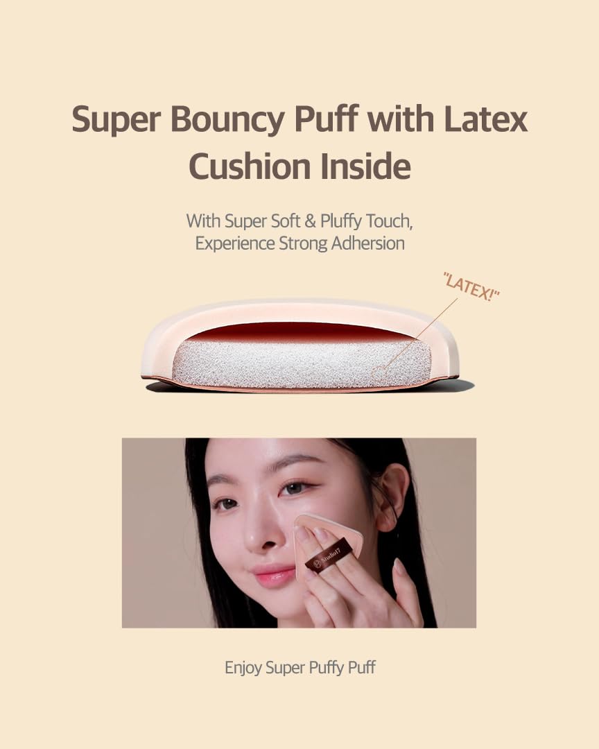 Pang Pang Tringle Makeup Powder Puff 1 Pc | Latex Big Makeup Sponge for Foundation | Fluffy Cushion Puff with Narrow Tip | Korean Makeup Puff for Foundation and Powder | 2.2In Diamater
