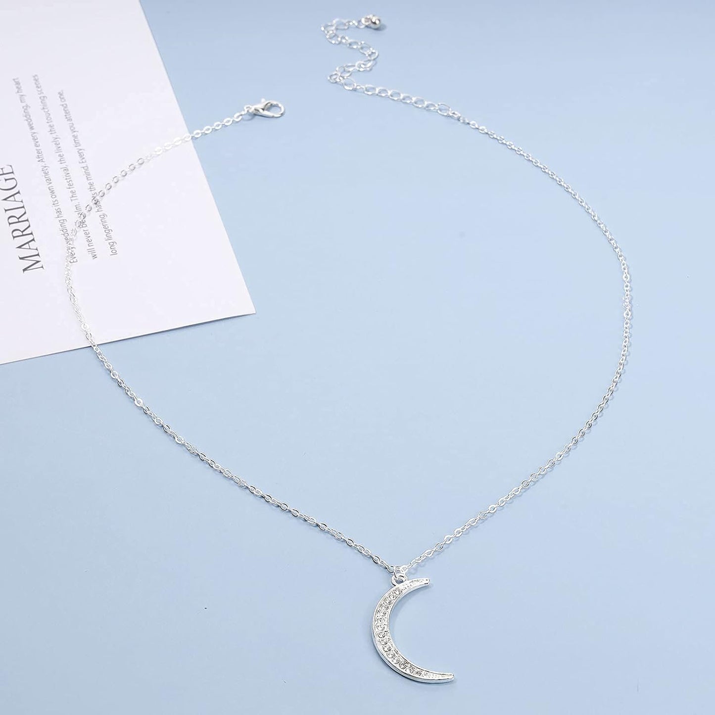 Boho Rhinestone Moon Necklace CZ Crescent Pendant Necklace Chain Minimalist Necklace Festival Jewelry for Women and Teen Girls