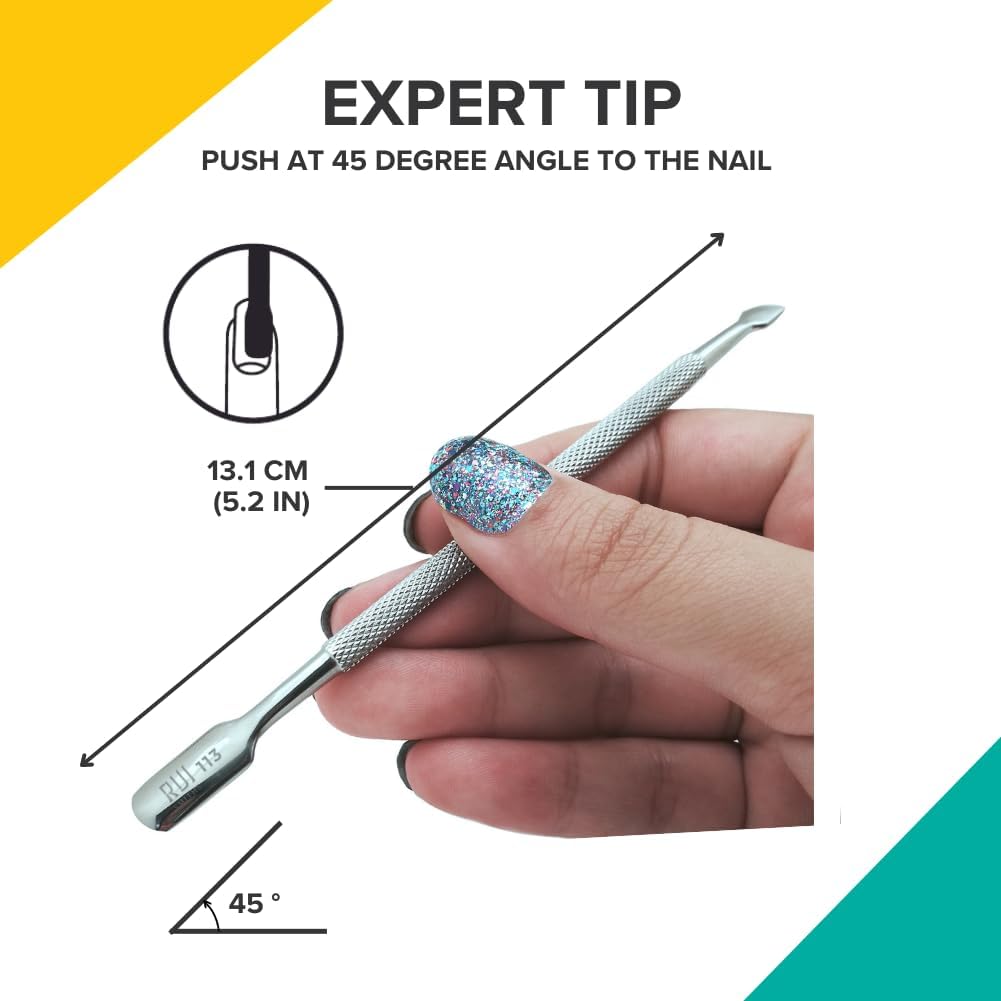 Rui Smiths Pro Cuticle Pusher with 2 Ends - Stainless Steel Manicure Tool - Style 113