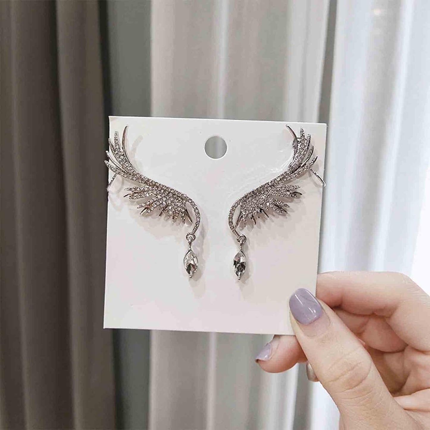 Boho Crystal Angel Wing Earrings Silver Rhinestone Wing Earrings Cz Crystal Ear Climber Earrings Guardian Wing Clip on Earrings Jewelry for Women and Girls Gifts