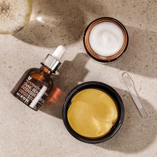 MIZON 24K Gold Snail Skincare Set - Eye Patches, Repair Cream & Ampoule for Sensitive Skin, Anti-Aging & Moisturizing