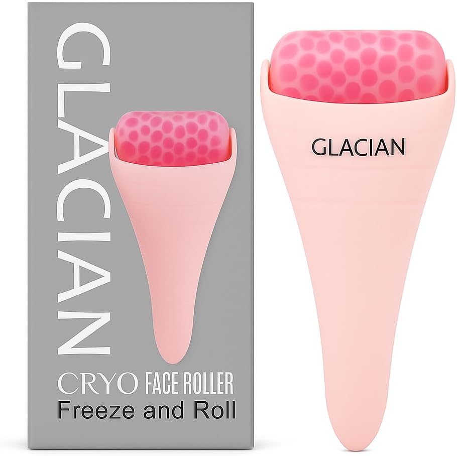 CRYO FACE Roller: Premium Ice Roller for Face Lift, Wrinkles, Double Chin Reducer, Self Care Gifts, Skin Care Tools, Radiant Glow (Beige)